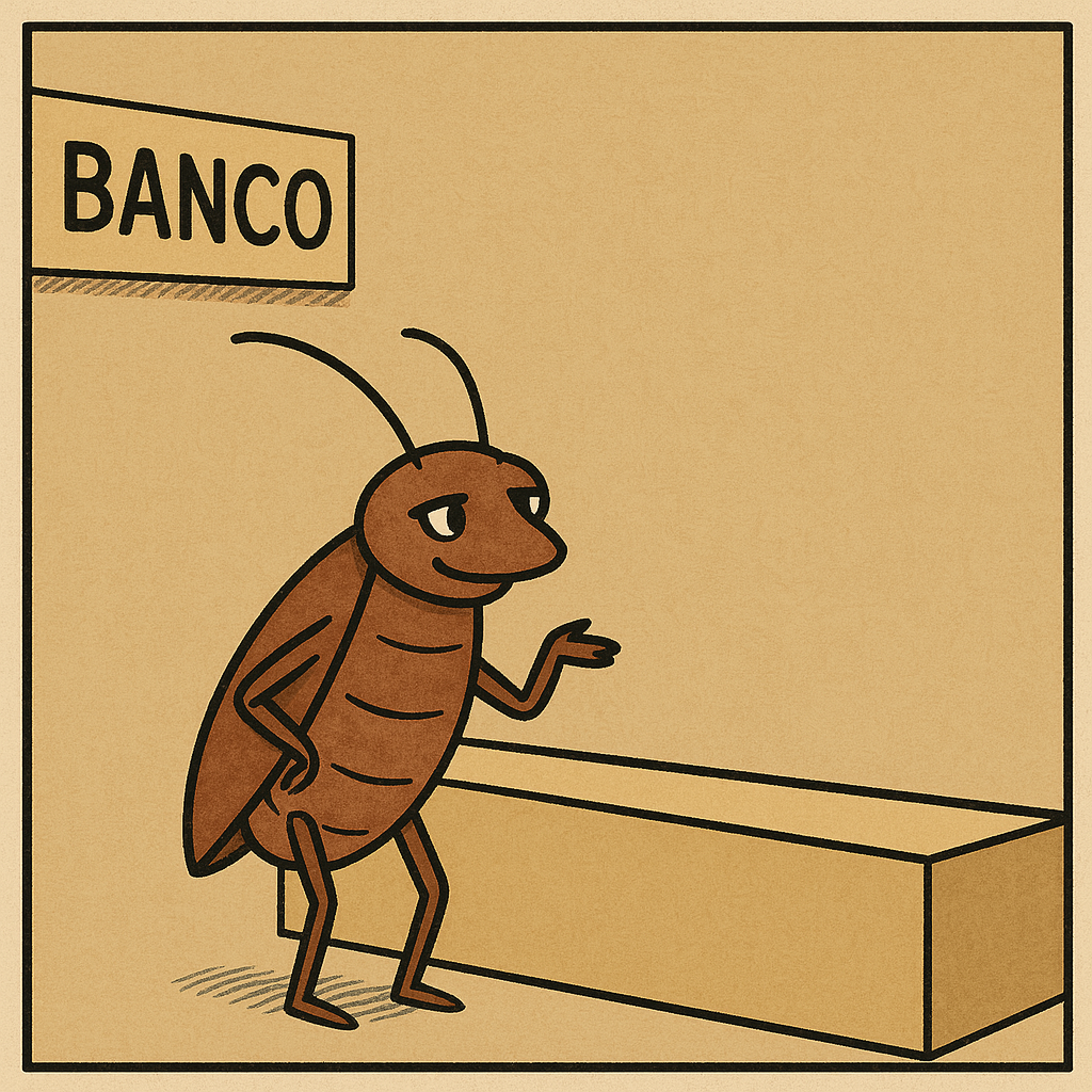 Cucaracho en la recepción del banco, estilo cómic